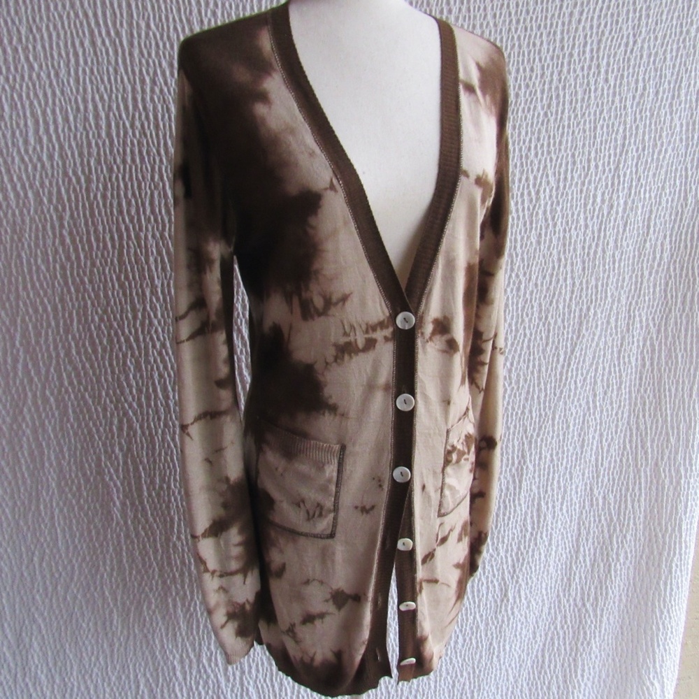 Brown Ivory Tie Dye Cashmere Cardigan Sweater Small Parkerblue Womens